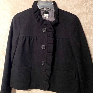 JCrew Ruffled Black Wool jacket/size 6
